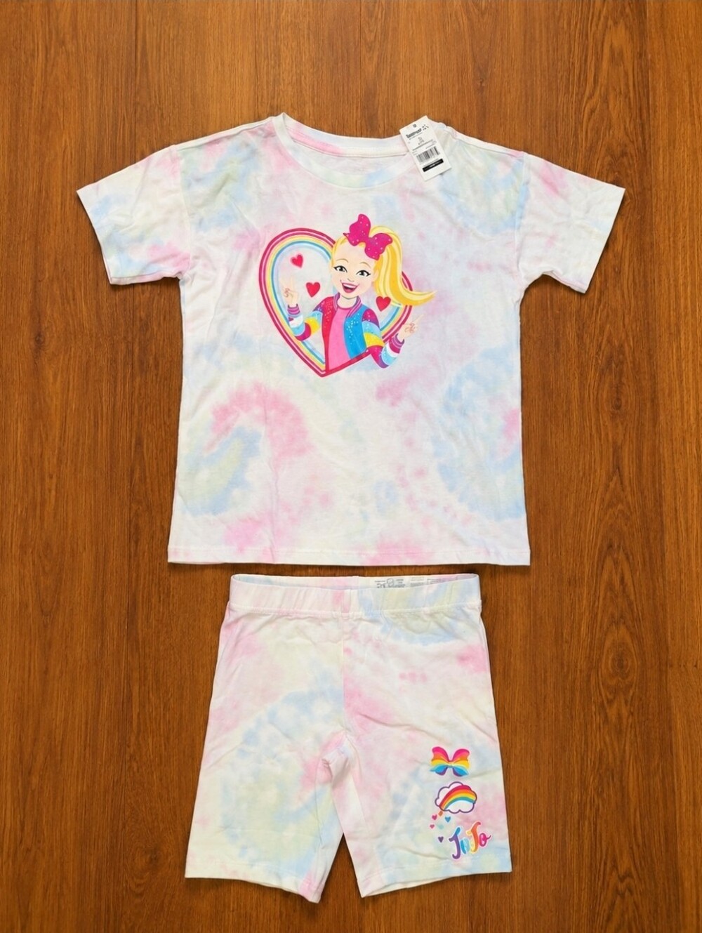 JoJo Siwa Pastel Tie-Dye Tee & Shorts Set - Pink, Blue, Yellow
